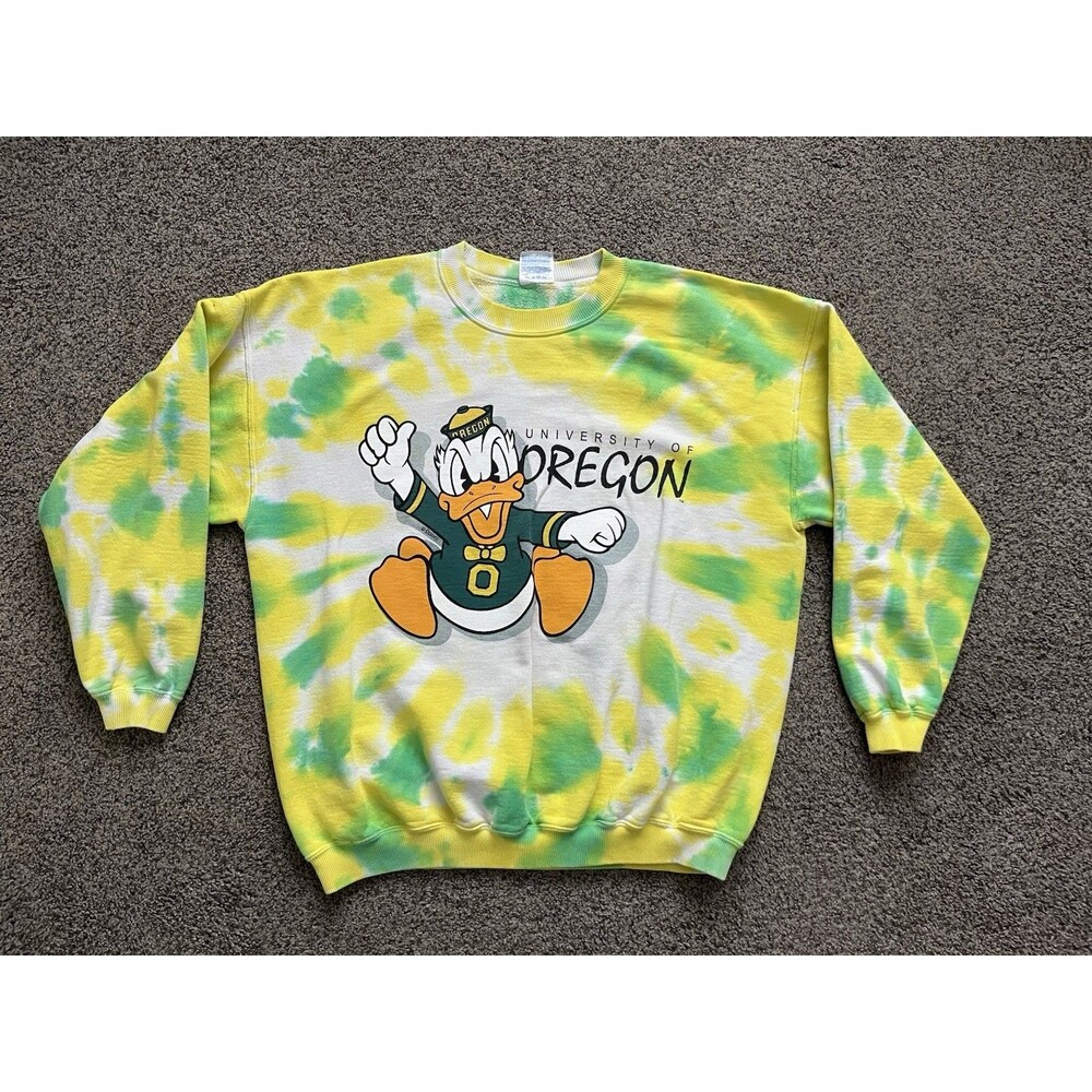 Vintage Y2K Disney University Of Oregon Tie-Dye Donald Duck Sweater Pullover XL